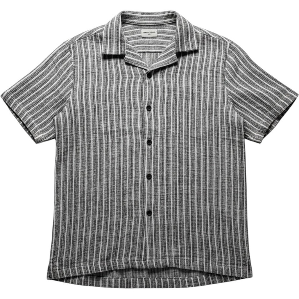 Amongst Others Button Down Shirt Mens Large Black Striped Camp Collar Cotton